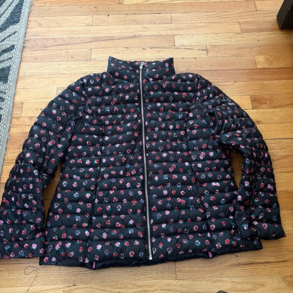 Kate Spade Black Floral Down Puffer Jacket Size Large
